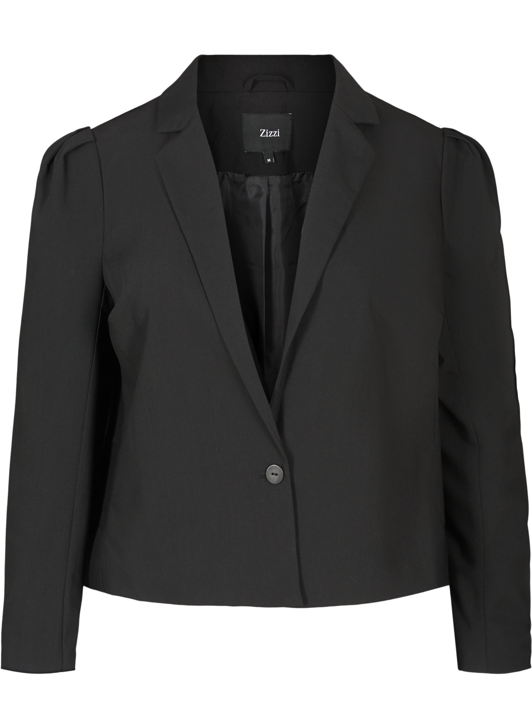Croppad blazer med puffärmar, Black, Packshot image number 0