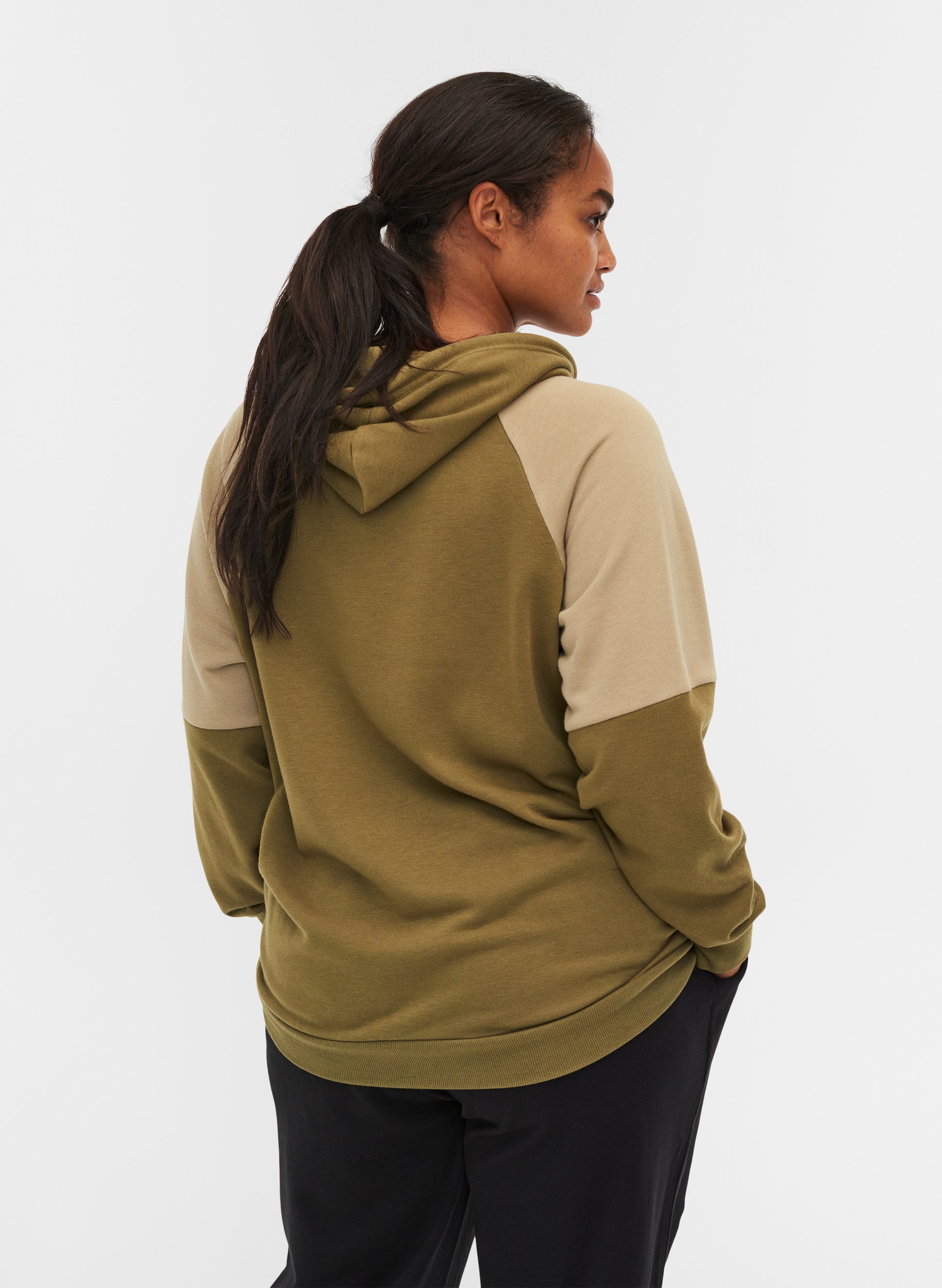 Sweatshirt med huva och ficka, Olive Drab, Model image number 1