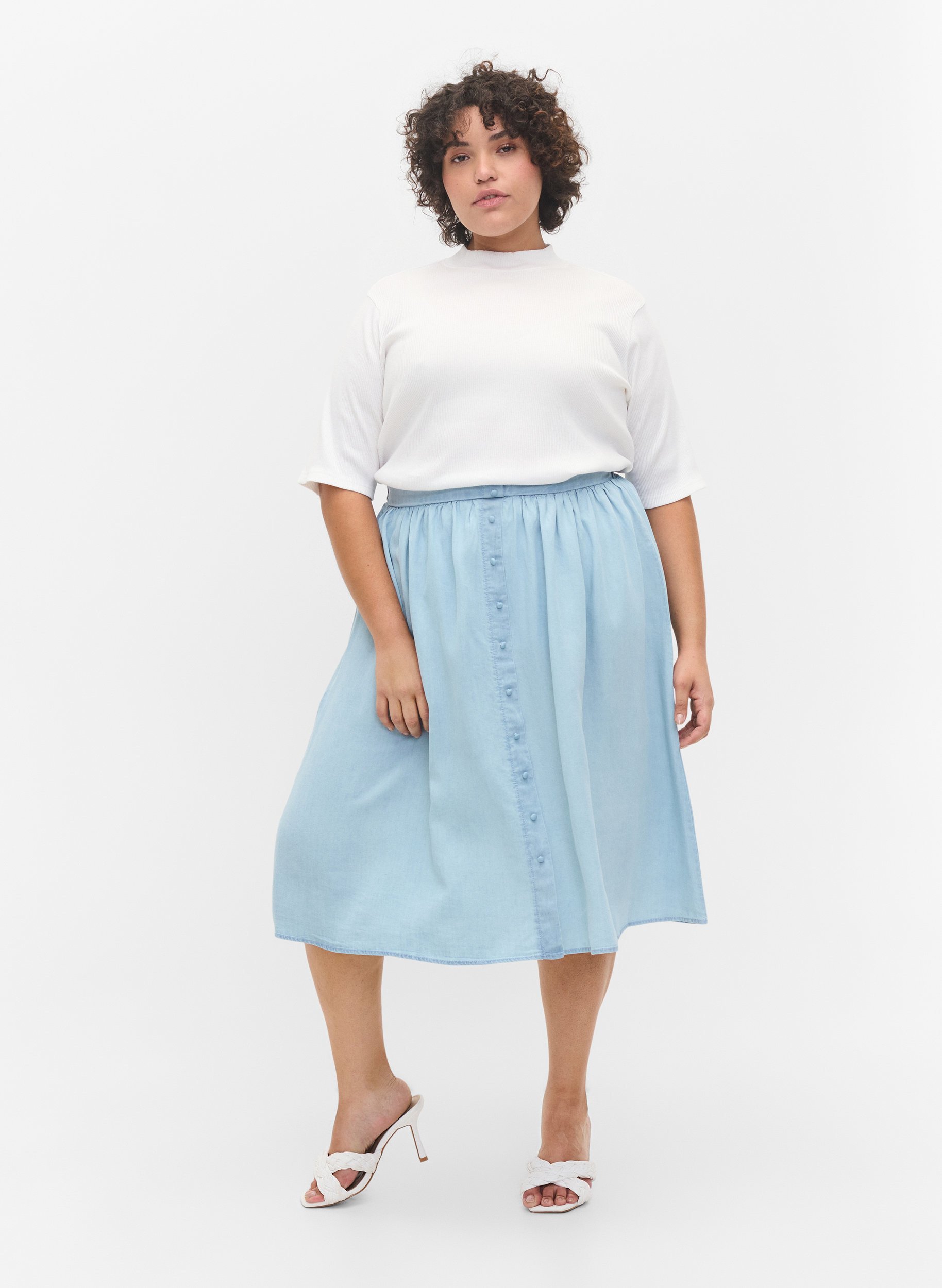 Lös kjol med knappar, Light blue denim, Model image number 0